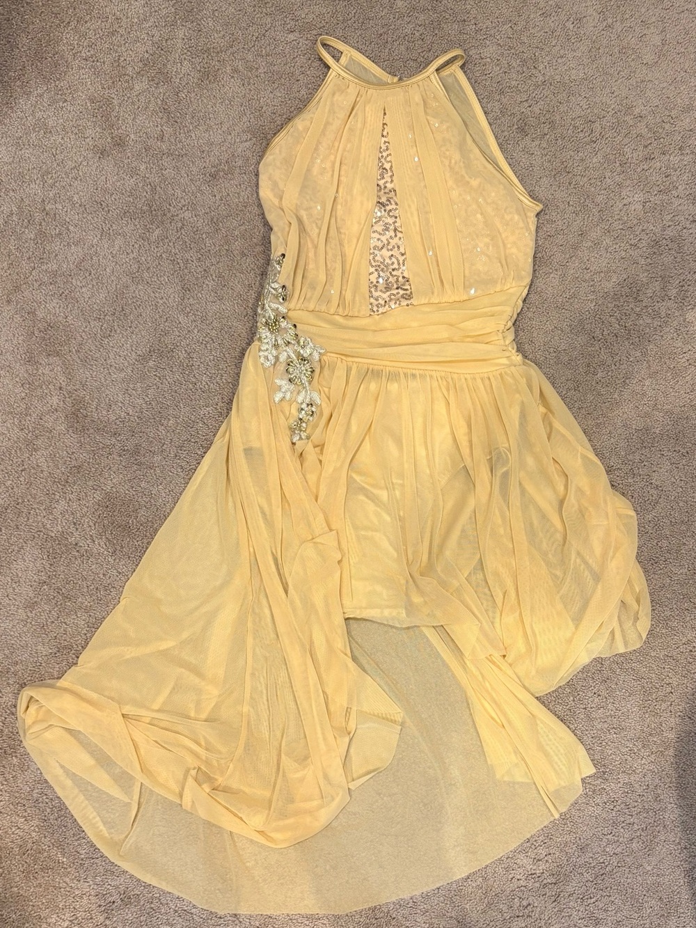 Gold Halter Evening Dress with Sequin Accents